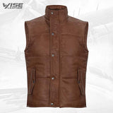 Men's Tan Leather Puffer Padded Vest Waistcoat - Wiseleather