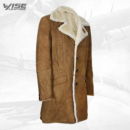 Men's Tan Warm Merino Sheepskin Trench Coat