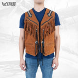 Men exclusive fringes leather vest Picco pure suede leather western style - Wiseleather