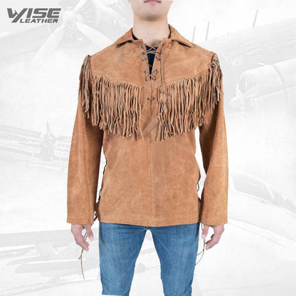 Men Exclusive Fringes Shirt Xoxo Pure Suede Leather - Wiseleather