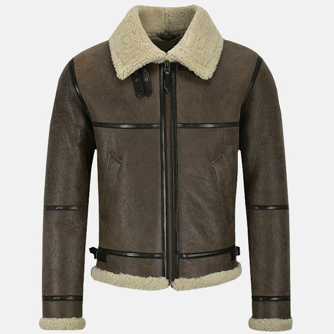Mens Air Force Shearling Brown Leather Jacket