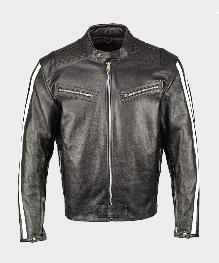 Men’s Armored Leather Jacket Racing Stripes - Wiseleather