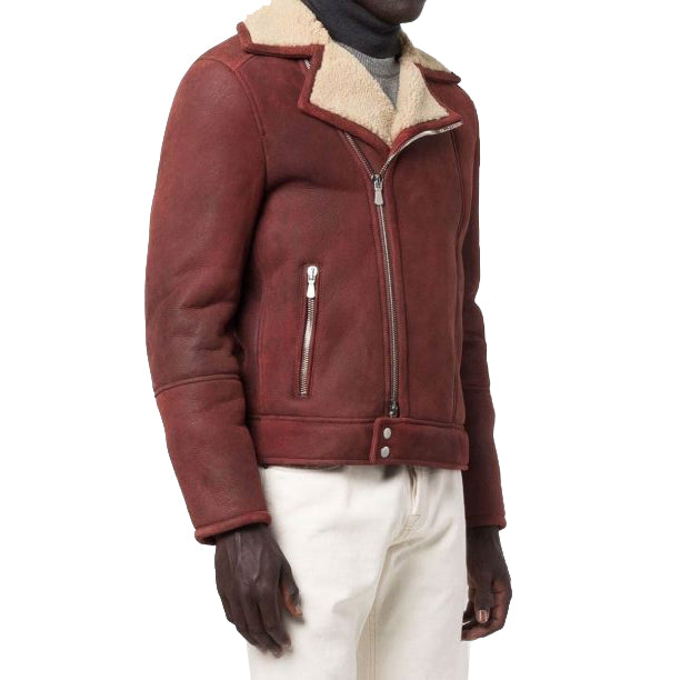 Mens Shearling Burgundy Leather Jacket