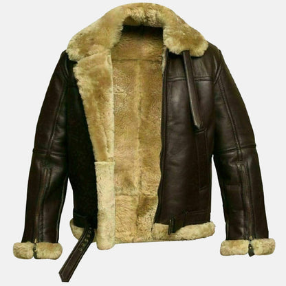 Mens Aviator RAF B3 Sheepskin Leather Shearling Jacket Brown