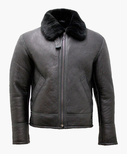 MENS BLACK AIR FORCE REAL LEATHER JACKET WITH FUR - Wiseleather
