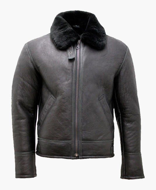 Black Air Force Leather Jacket with Fur | Black Leather Jacket