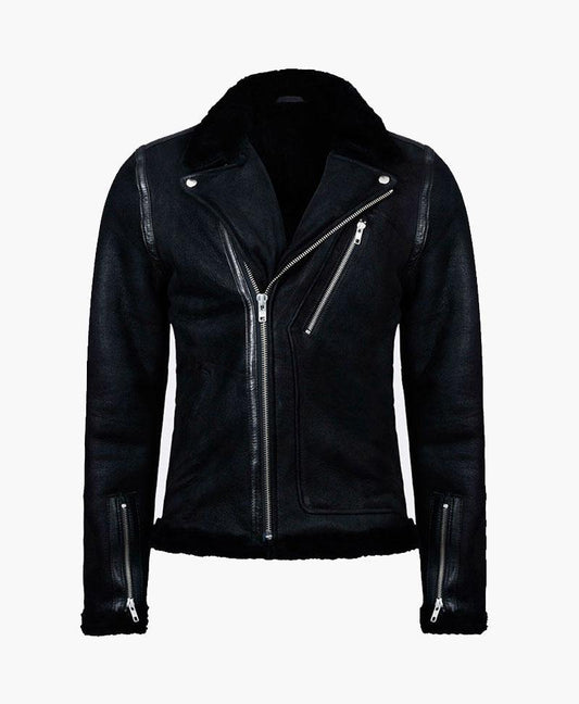 Black Biker Leather Jacket - Leather Jacket with Fur