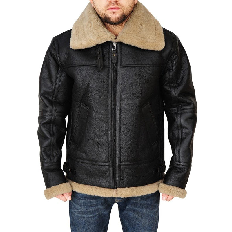 Mens Black Bomber Leather Jacket