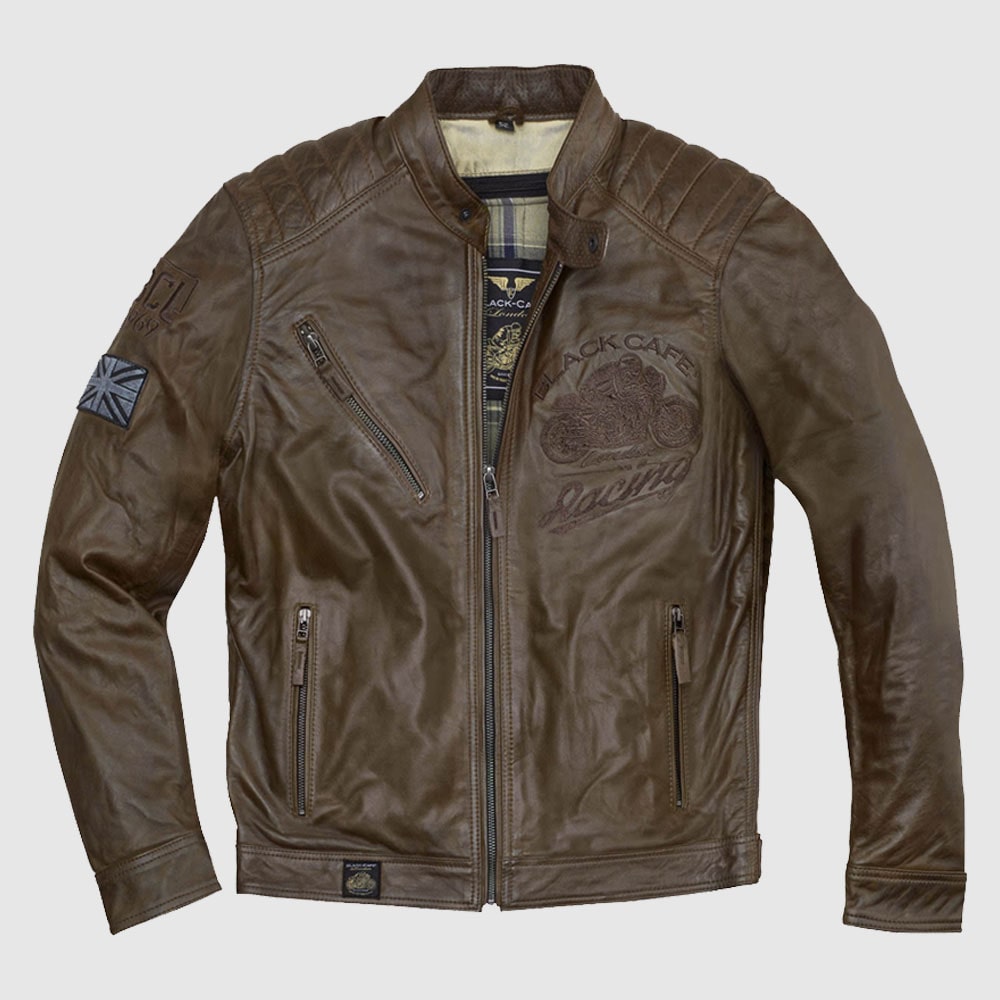 Mens Black Cafe London Houston Motorcycle Leather Jacket