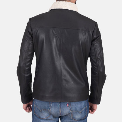Mens Black Leather Jacket With Shearling Collar