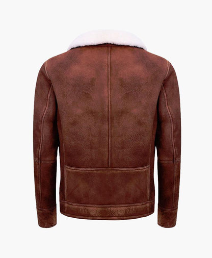 MENS BROWN CREAM FLYING LEATHER JACKET WITH FUR - Wiseleather