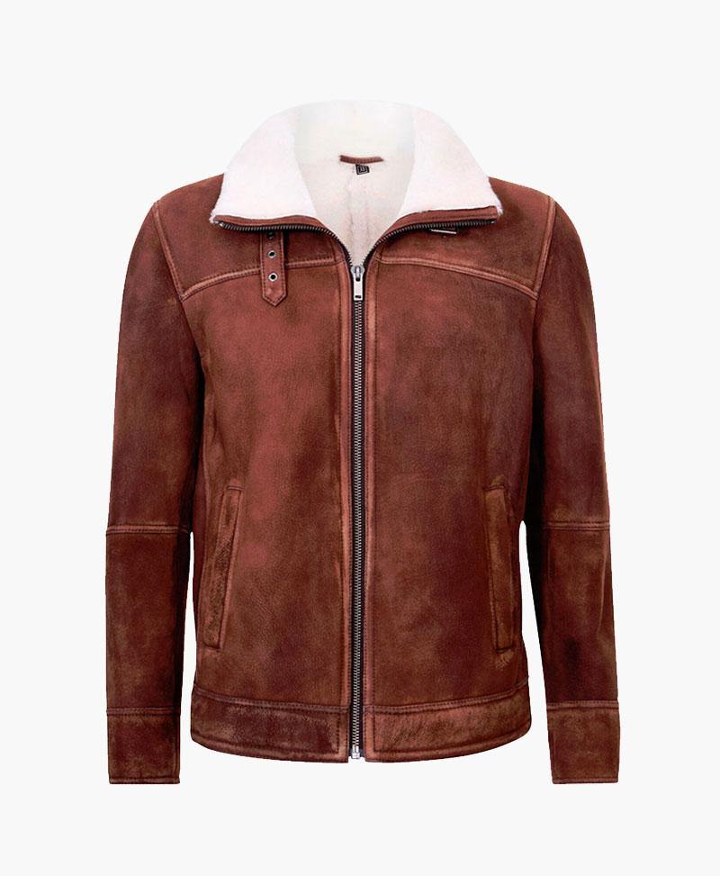 MENS BROWN CREAM FLYING LEATHER JACKET WITH FUR - Wiseleather
