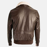 Mens Brown Leather Pilot Bomber Shearling Jacket