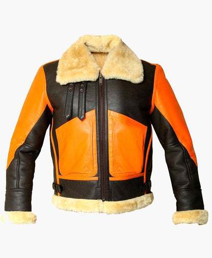 MENS BROWN REAL BOMBER LEATHER JACKET WITH FUR - Wiseleather
