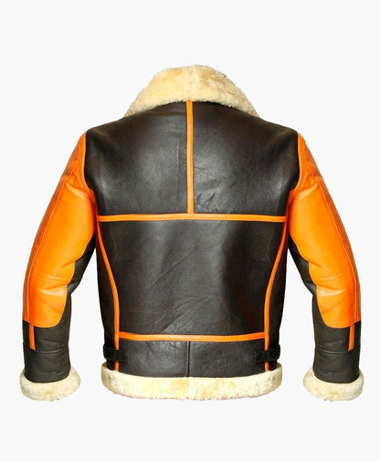 Men's Classic Brown Real Bomber Leather Jacket with Luxe Fur Trim