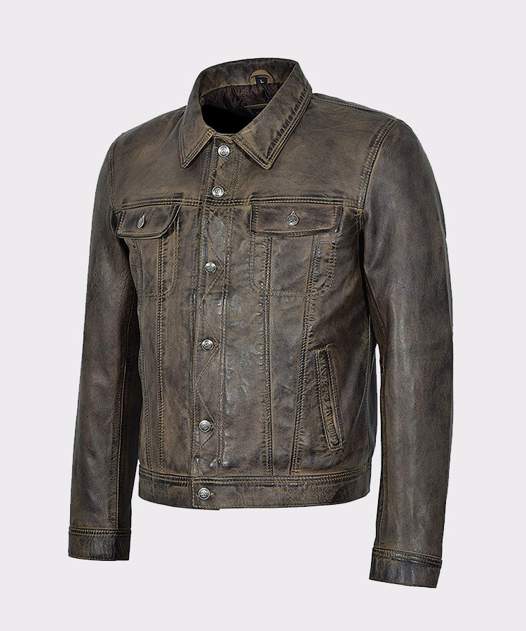 Men’s Classic Dirty Brown Real Leather Jacket - Wiseleather