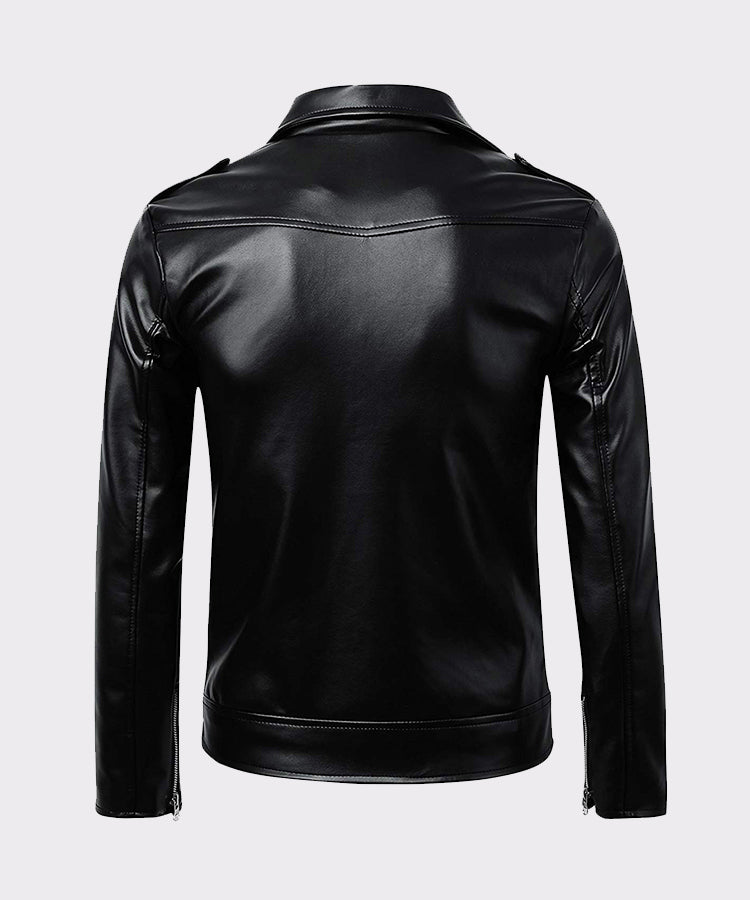 Mens Classic Police Style Real Leather Motorcycle Jacket