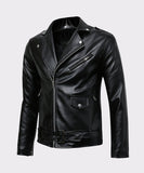 MENS CLASSIC POLICE STYLE REAL LEATHER MOTORCYCLE JACKET - Wiseleather