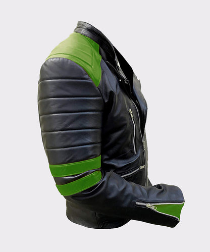 Mens Classic Vintage Motorcycle Green Real Leather Jacket