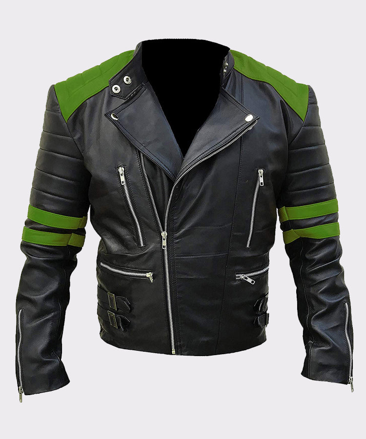 Vintage Leather Motorcycle Jacket in Green