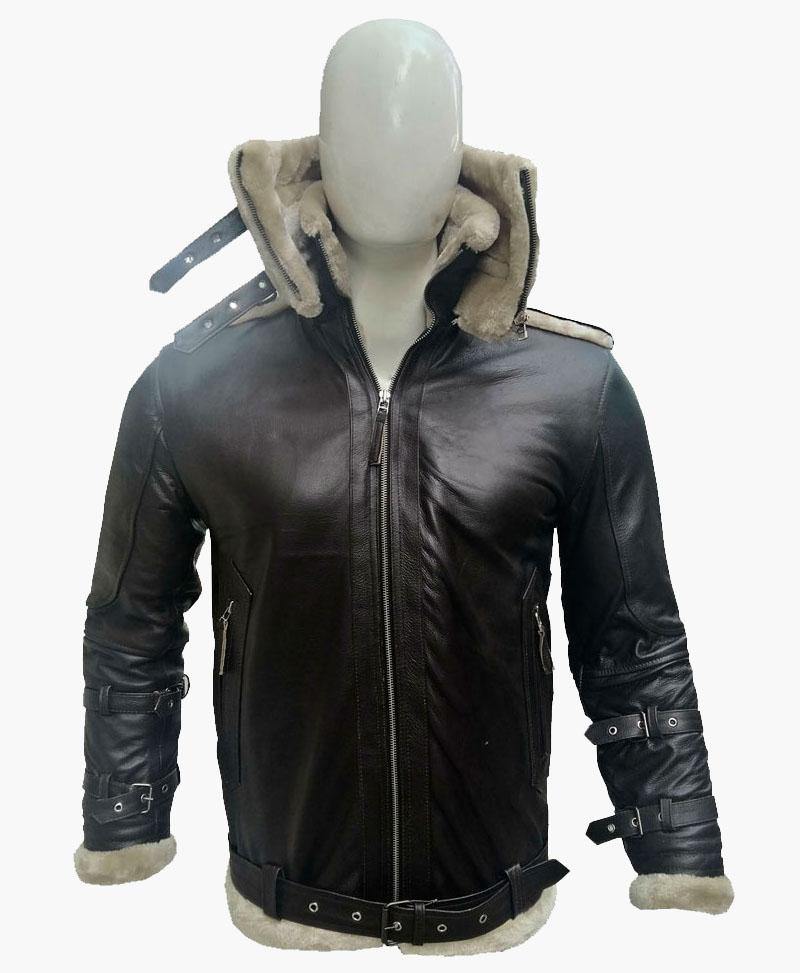 MENS DOUBLE COLLAR LEATHER JACKET WITH FUR - Wiseleather