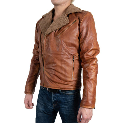 Mens Faux Fur Brown Leather Jacket