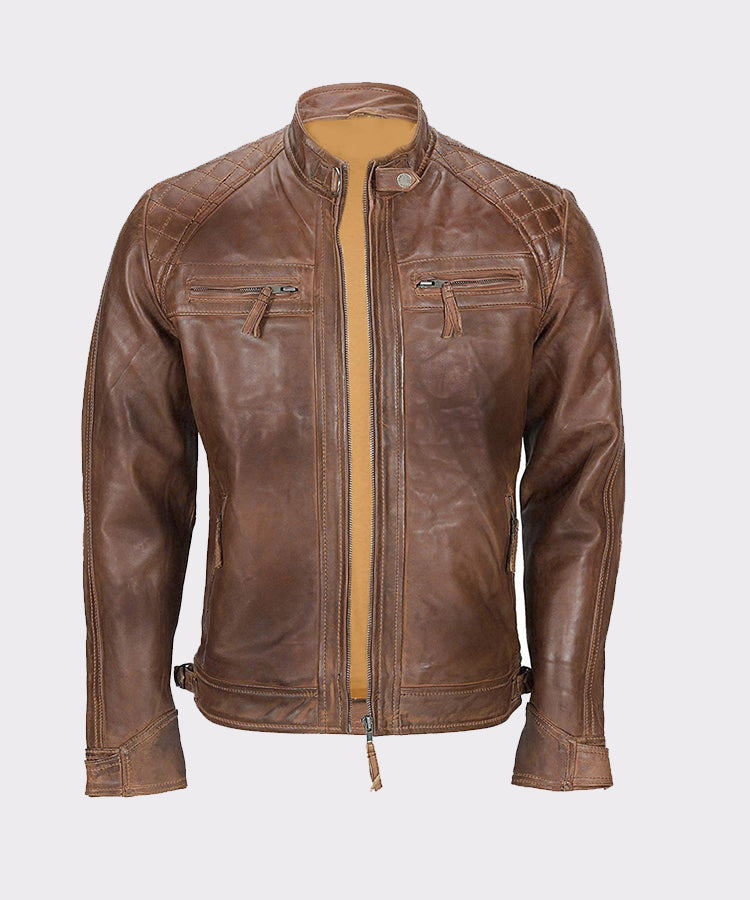 Distressed Brown Lambskin Leather Jacket