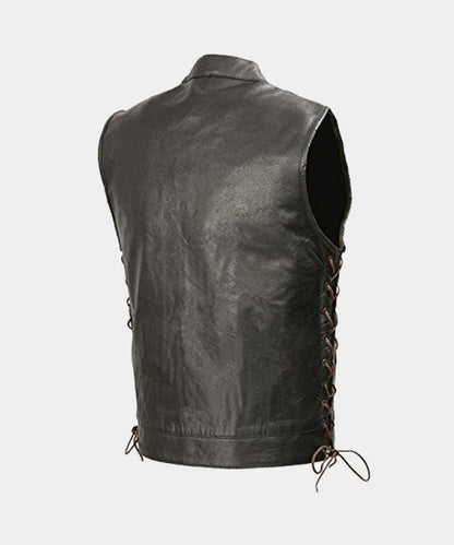 MEN’S LEATHER CLUB STYLE VEST BROWN SIDE LACE, CONCEALED GUN POCKETS - Wiseleather