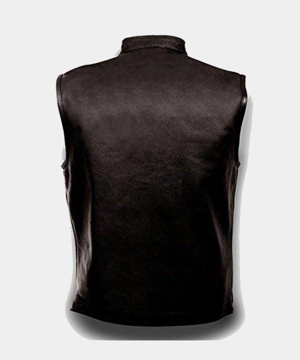 Men's Leather Club Style Vest, Concealed Gun Pockets