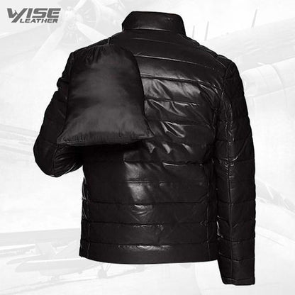 Men’s Leather Packable Down Filled Puffer Jacket - Wiseleather
