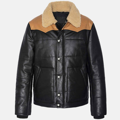 Mens Modern Look Leather Puffer Jacket