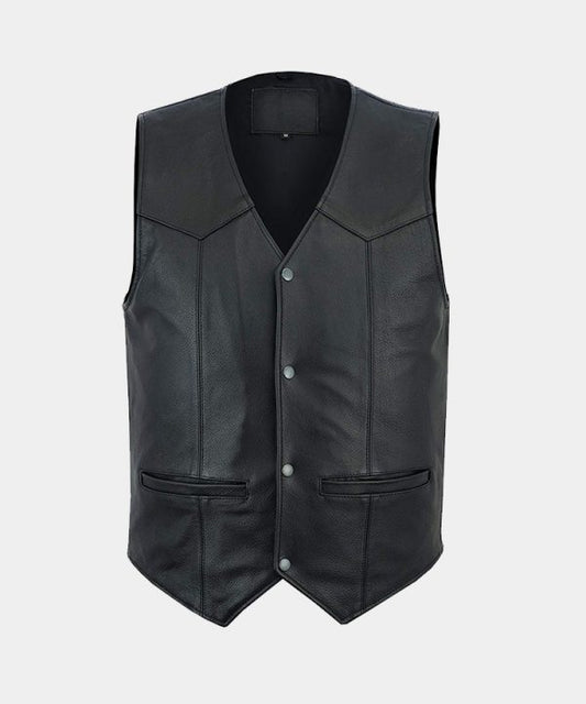 Motorbike Club Style Leather Vest - Genuine Leather Vest