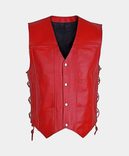 Red Biker Leather Vest - Men's Motorcycle Leather Vest