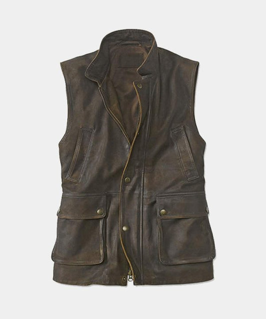 Men’s Munitions Leather Vest - Brown Leather Vest