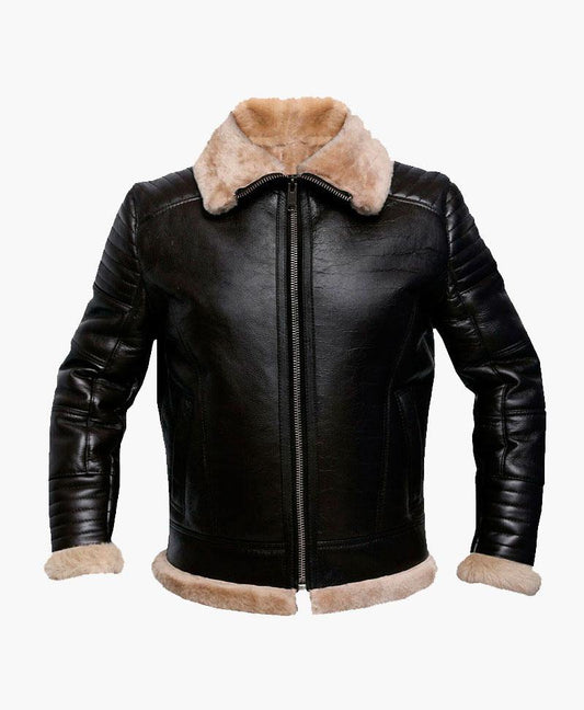 MENS RAF BROWN BOMBER LEATHER JACKET WITH FUR - Wiseleather