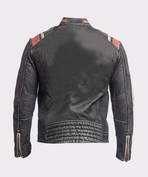 Mens Retro Vintage Cafe Racer Black Biker Real Leather Jacket