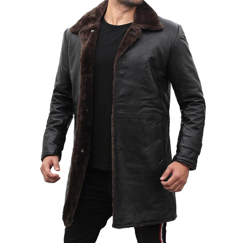 Mens Shearling Black Aviator Leather Coat