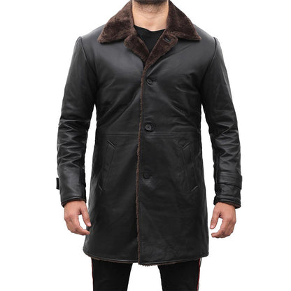 Mens Shearling Black Leather Coat