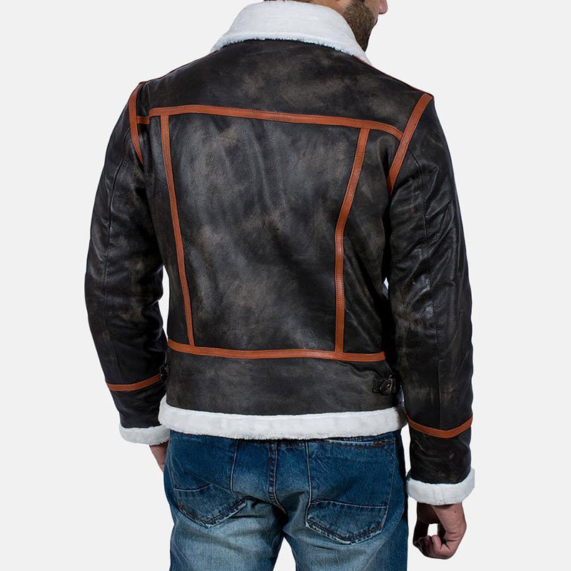 Mens Shearling Brown Distressed Leather Jacket