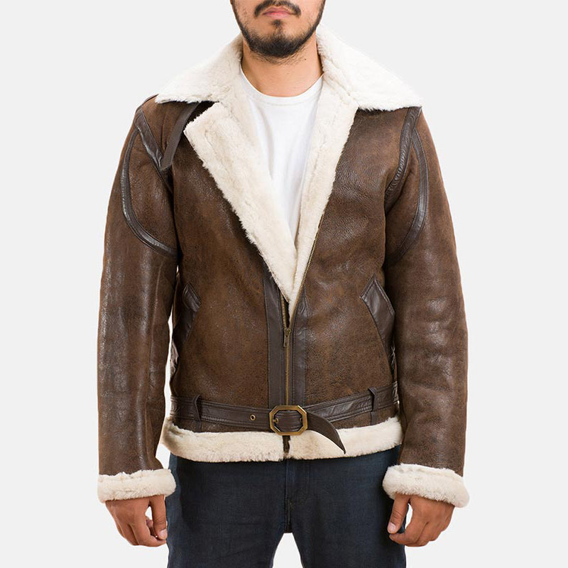 Mens Shearling Brown Leather Jacket