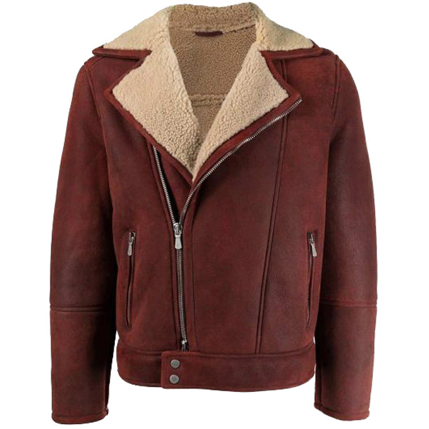 Mens Shearling Burgundy Leather Jacket