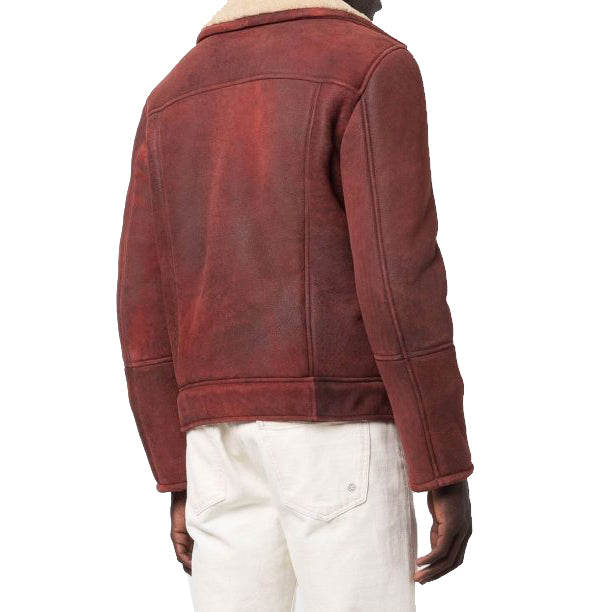 Mens Shearling Burgundy Leather Jacket