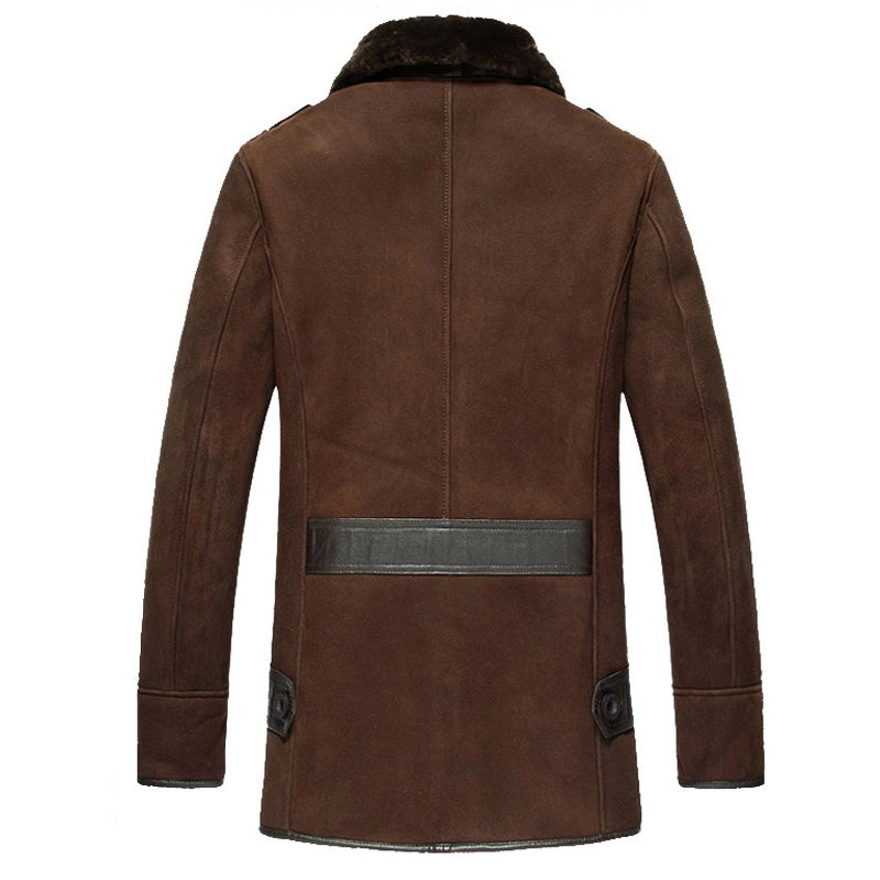 Mens Shearling Reacher Style Sheepskin Leather Brown Coat