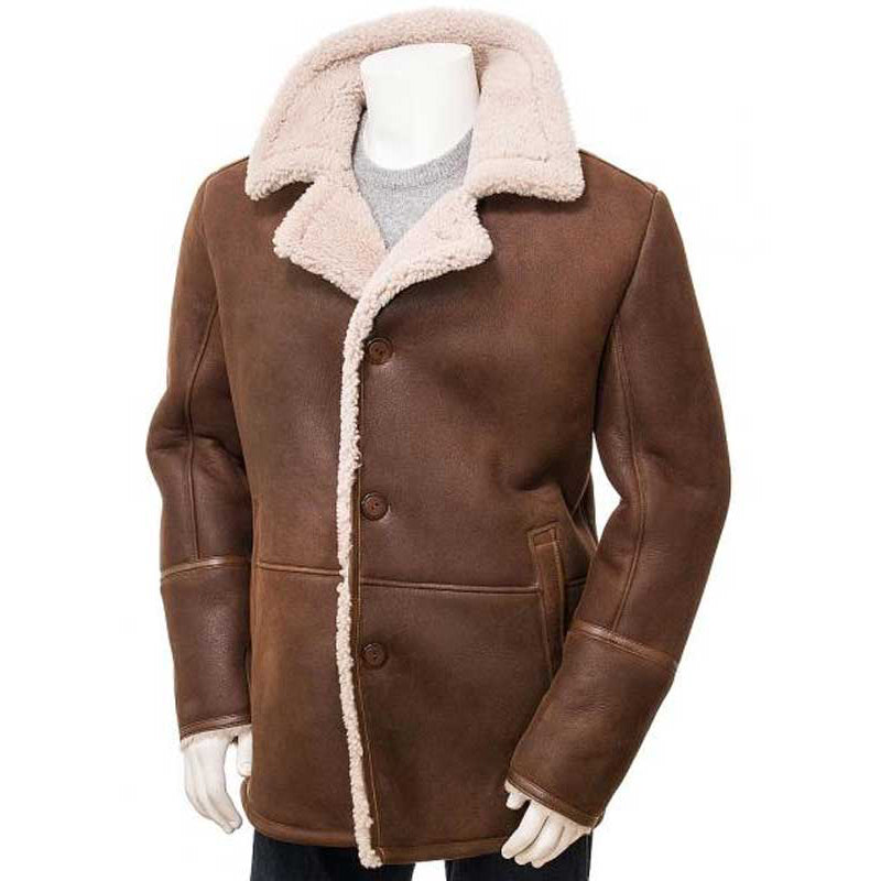 Mens Sheepskin Brown Leather Shearling Coat