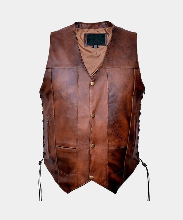 Ten Pocket Retro Brown Leather Vest - Buffalo Hide Leather Vest