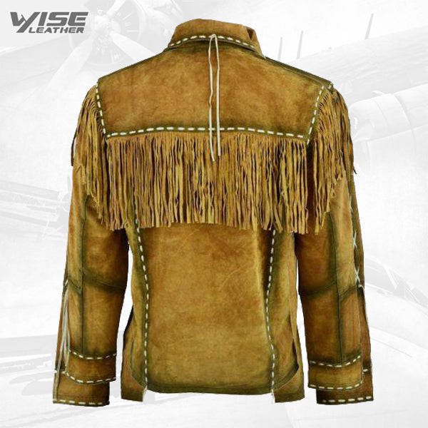 Western Cowboy Suede Leather Jacket with Fringe - Brown Jacket