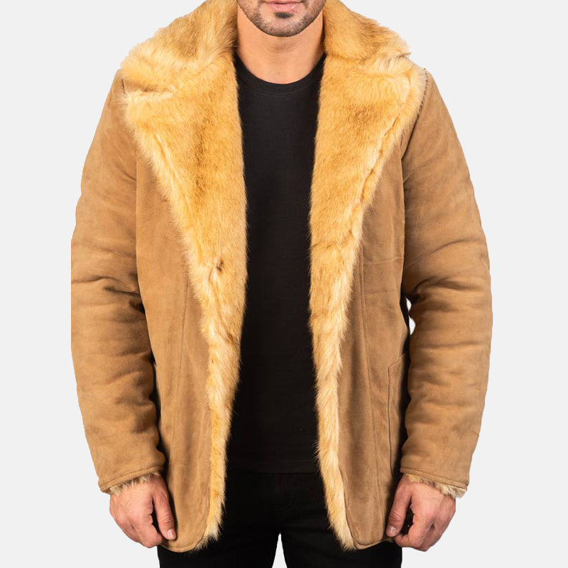 Mens Winter Beige Faux Fur Coat