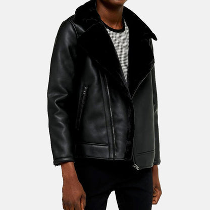 Mens Winter Style Black Leather B3 Shearling Jacket