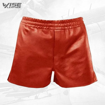 Mens Athletes Real Sheepskin Red Leather Short