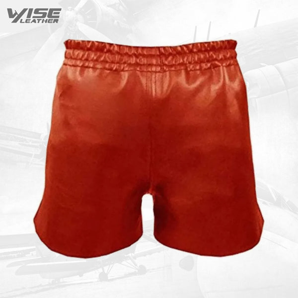 Mens Athletes Real Sheepskin Red Leather Short